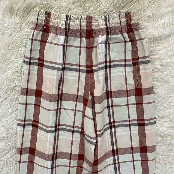 Aritzia Wilfred Soleste Red Cream Plaid Barrel Leg Baggy Jogger Pants High Rise - Picture 9 of 12